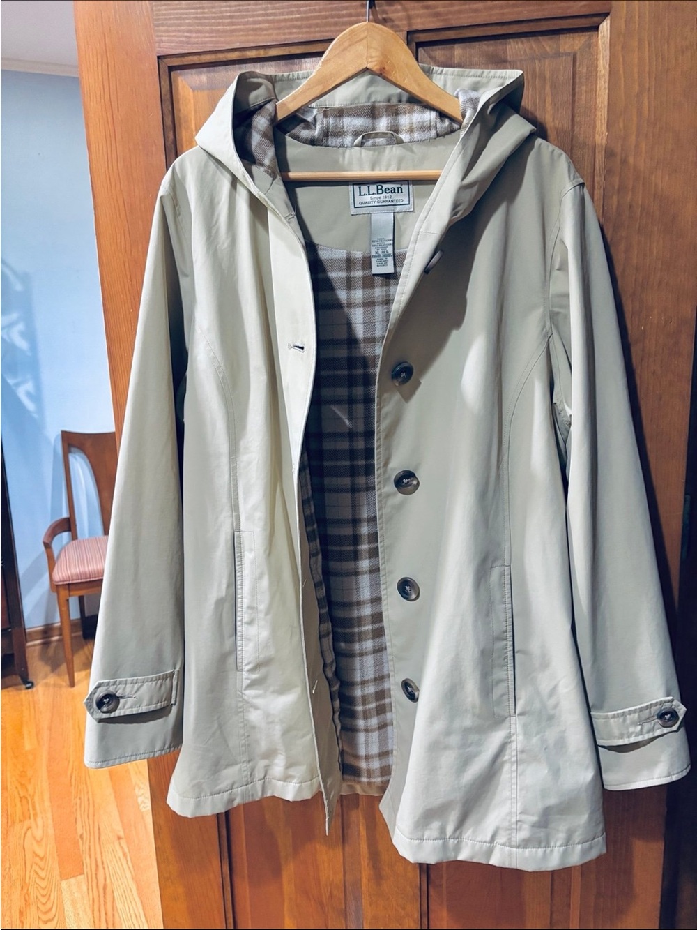 L.L. BEAN Flannel Lined Hooded Rain Jacket